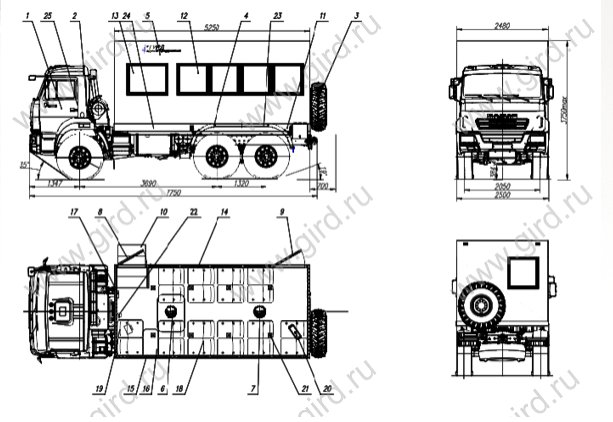 Схематический рисунок Вахтового автобуса 